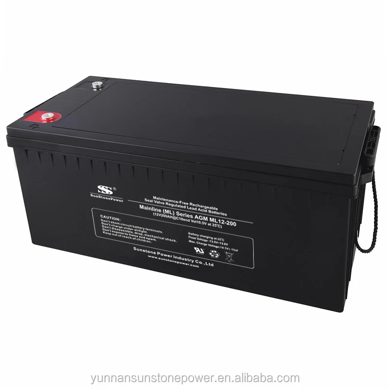 Sunstone Free Maintenance 12V200AH AGM Battery Deep Cycle VRLA Home Chinese Factory Energy Storage System Solar Inverter Battery