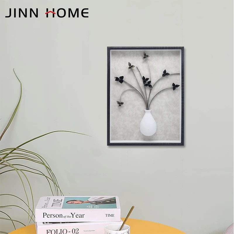 Black Frame Box 8x10in Shadow Box With Fancy Paper Background and Handmade crafts Flower Art For Wall Decor