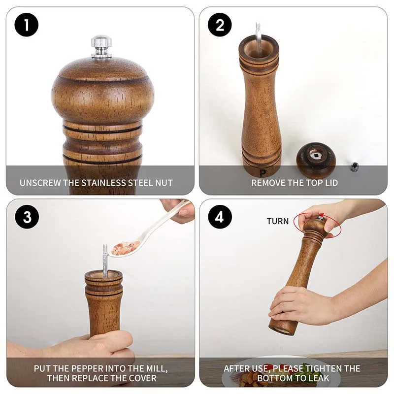 salt pepper mill Pack of 2 Easy to clean kitchen tools gadgets Oak band mark salt pepper grinder manual salt pepper mill