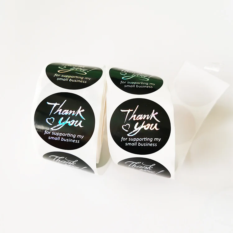 Printed Custom Logo Adhesive Vinyl Roll Labels Package Use Thank You Round Label Sticker