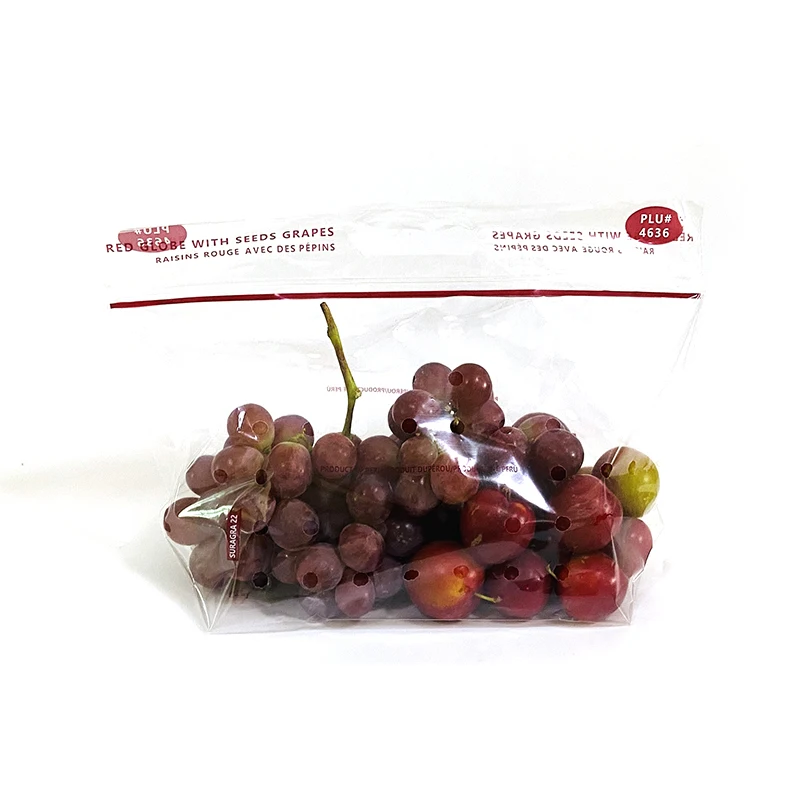 Reusable frozen banana grape fruits vegetable cover perforated pp pe plastic grape packaging bag for fruit with ziplock