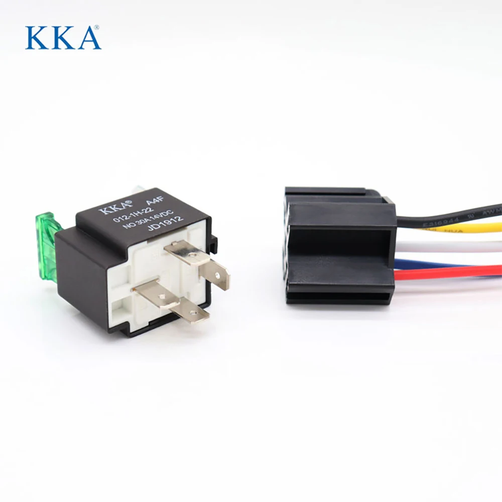KKA-A4F 30A Automotive Fuse Relay 12V/24V 4pin/5pin and Wire Harness Kit, Car Relay with Metal Bracket