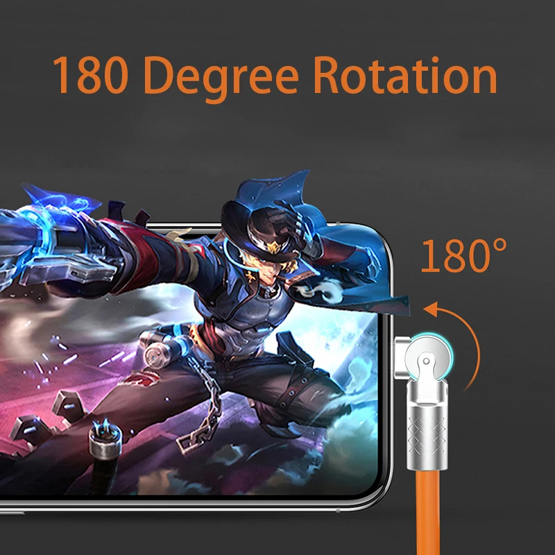 Veggieg High Quality 180 Degree Rotation USB Type C Cable 6A Fast Charge For Huawei Samsung USB-C Wire Quick Charging Usb Cable