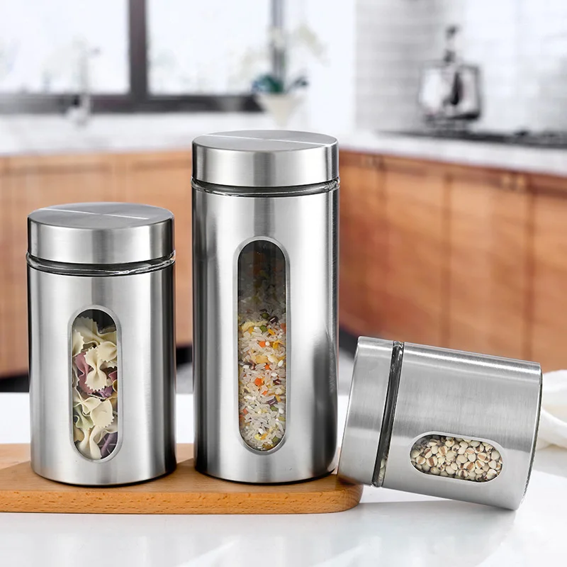 Ultra-Low Shipping Cost Stainless Steel Spice Packaging Sealed Airtight Kitchen Glass Storage Jars