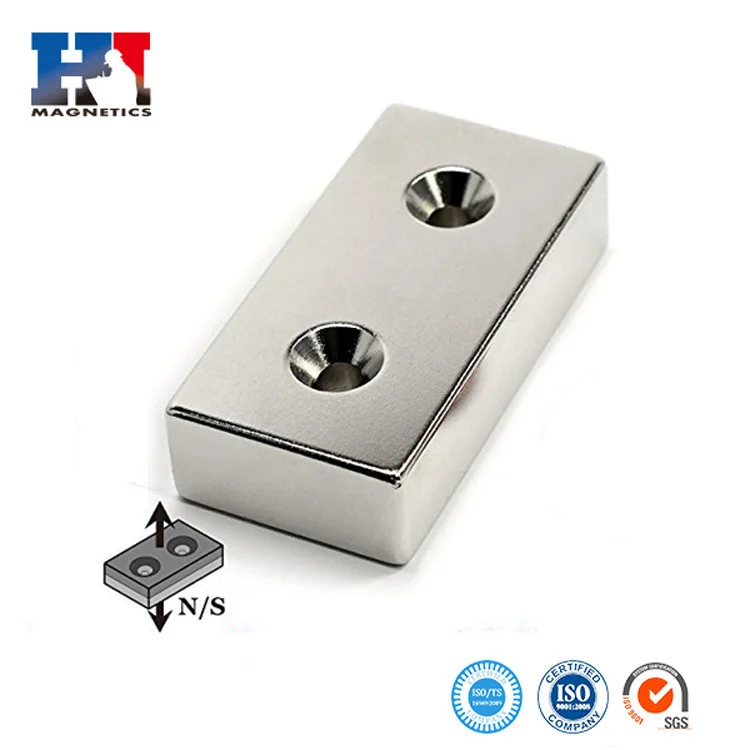 N52 super permanent strong magnet ndfeb sheet magnet rare earth rectangular countersunk hole neodymium magnet block