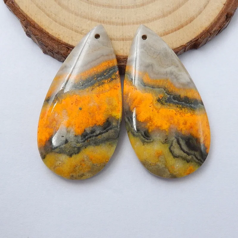 Custom Pear Shape Stripe Color Crystal Jewelry Display Earrings Stone Unique Natural Bumble Bee Jasper Gemstone Drop Beads