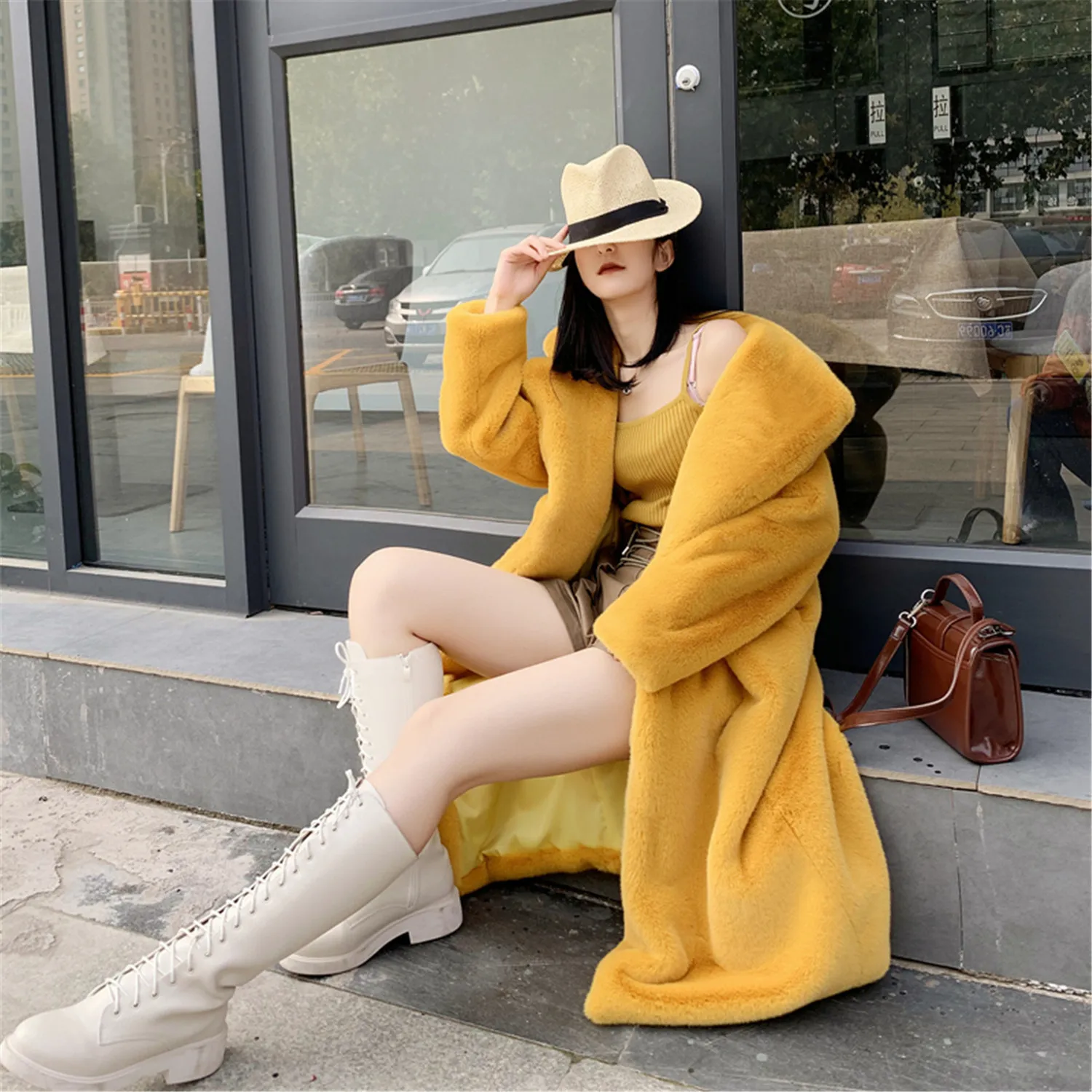luxury 2024 new winter clothes for women faux fur oversize long coat fake rabbit fur coat warm winter 4XL fur outwear