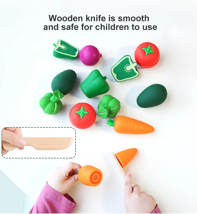 Kids Wooden Silicone Pretend Play Preschool Kitchen Game Food Toys Fruit And Vegetable Cutting Toy For Children Girls