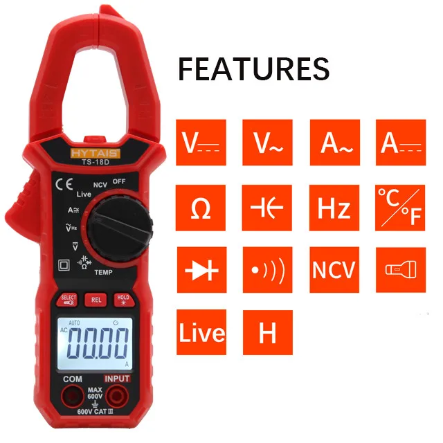 AC DC clamp meter testing Diode NCV Auto hold flashlight back light low power display auto power off for Electrician