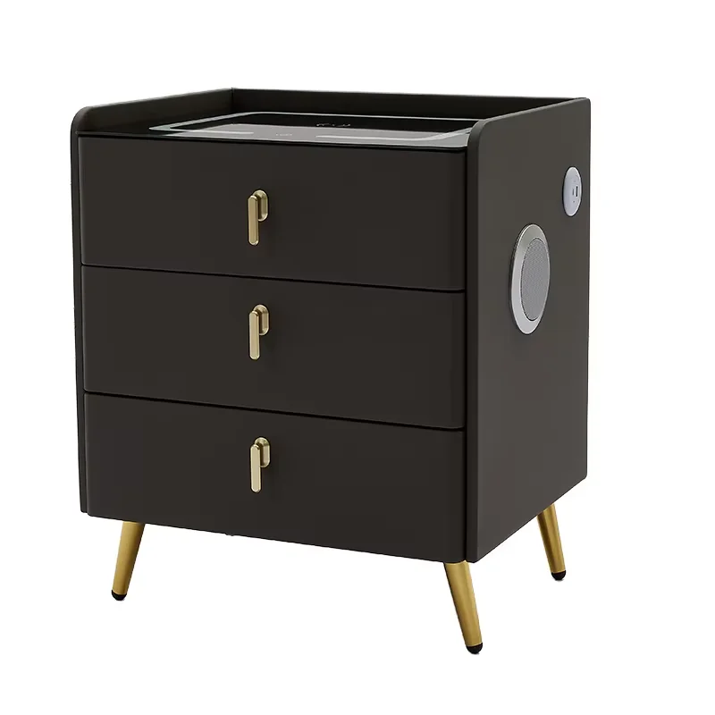 Modern MDF Nightstand Bedside Table Solid Wood Metal Smart Coffee Table with Wireless Charging USB Port  for Home Hotel Bedroom