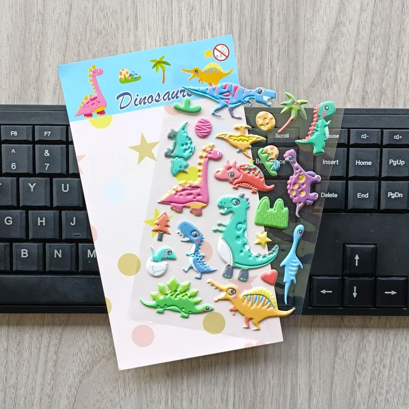Wholesale Cartoon Animal 3D Puffy Sticker Kawaii  Dinosaur Decorative Bubble Decals For Phone Laptop Cup