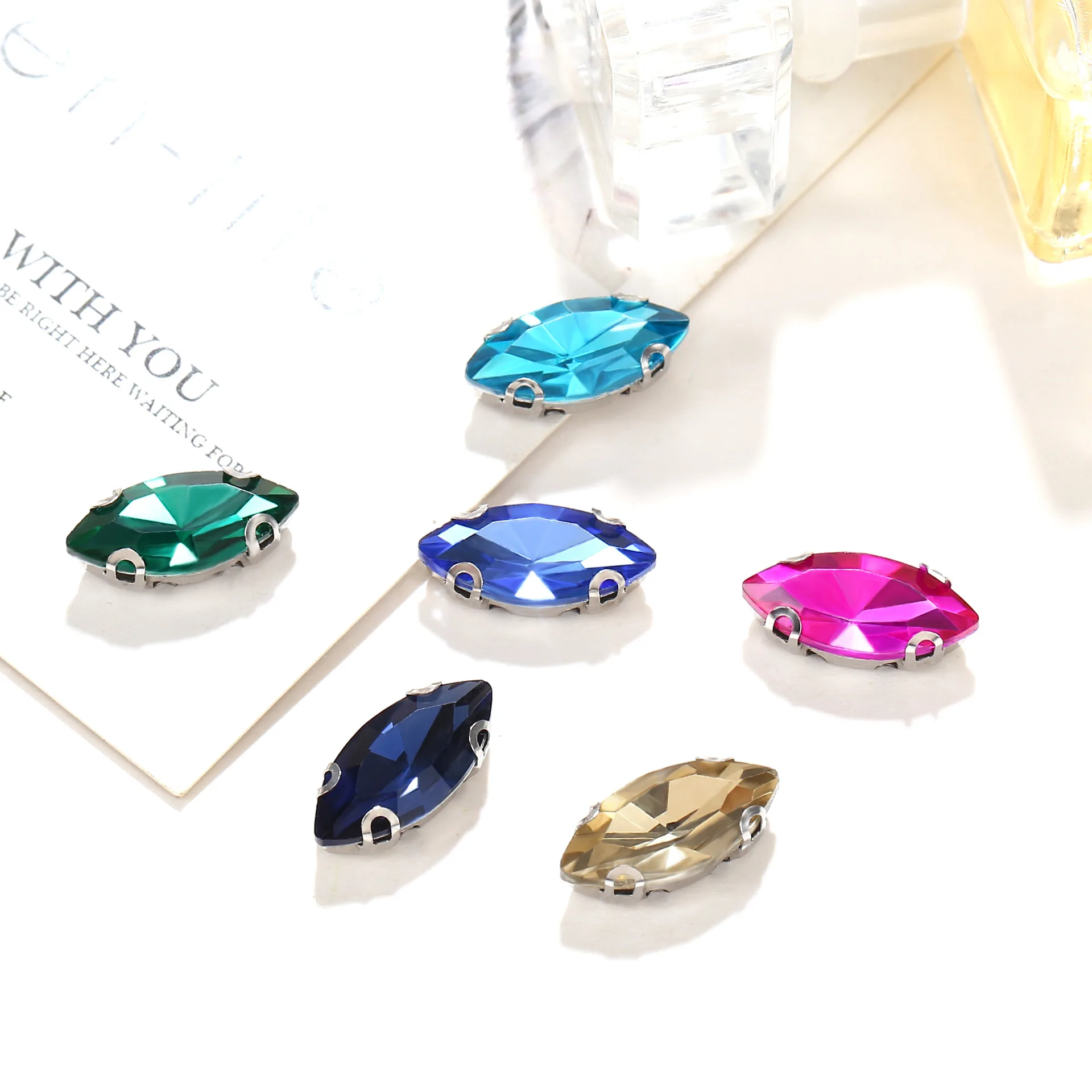 Horse Eye Shape Silver Claw Rhinestones Setting Supplier Sew On Glass Crystal Stone for Applique