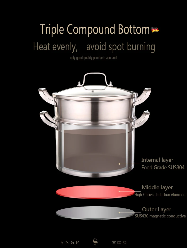 
SSGP Stainless Steel Cooker 3 Tier Set Aluminum Stock Steam Cooking Price Steamer Pot 