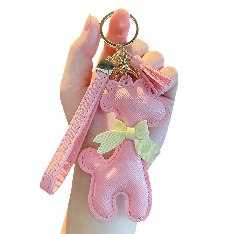 Cute Animal Giraffe PU Leather Keychain For Women Bowknot Tassels Trinket Metal Keychains Car Bag Pendent