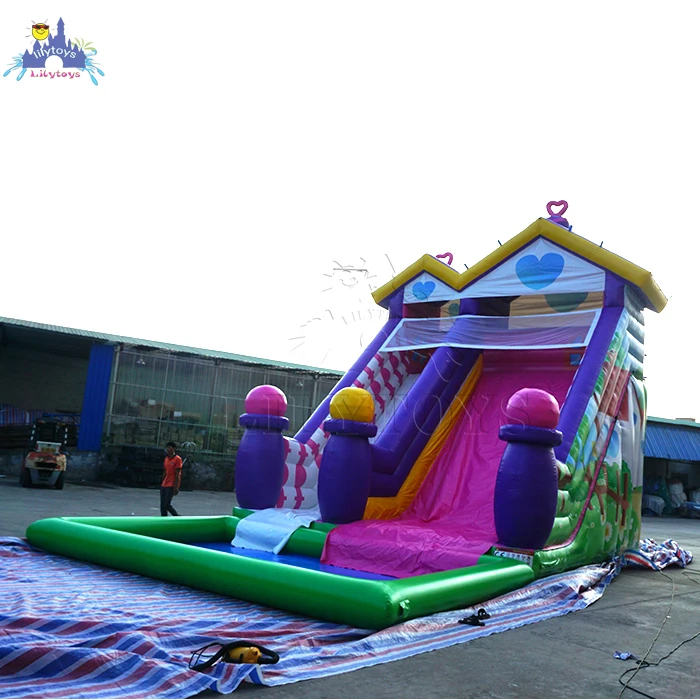 commercial used playground inflatable water slide beautiful water paly equipment with pool for sale