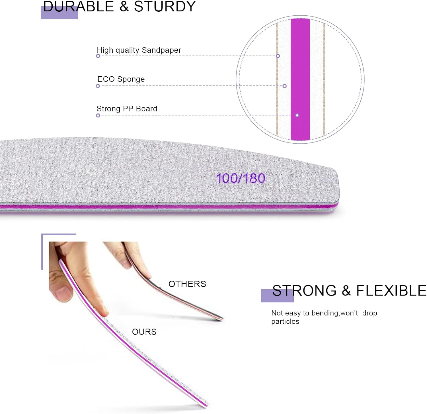 Reusable Zebra Nail File Emery Board 100/180 Grit Nail Styling Tools Half Moon Nail Files