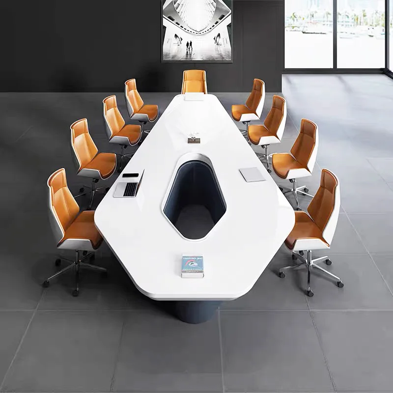 custom v shaped modern long office meeting table marble top conference room table and chair set