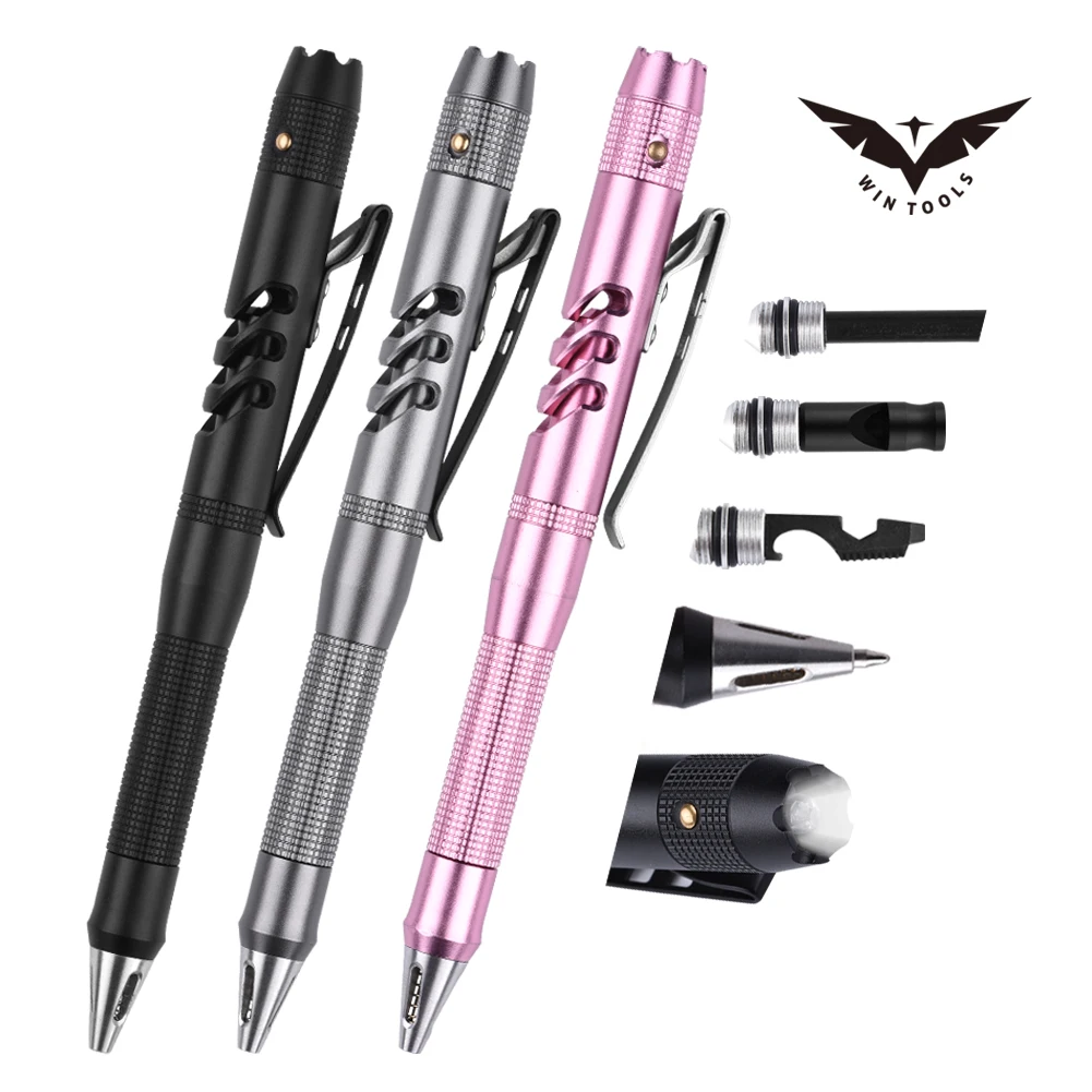 Outdoor Camping Emergency Tools Aluminum Pen Tactical Pen With Light Fire Starter