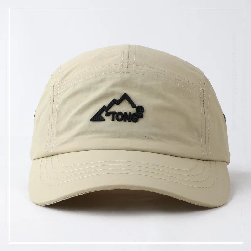 quick drying short curved brim 3D silicone heat stamping process rubber logo nylon fabric camping cap