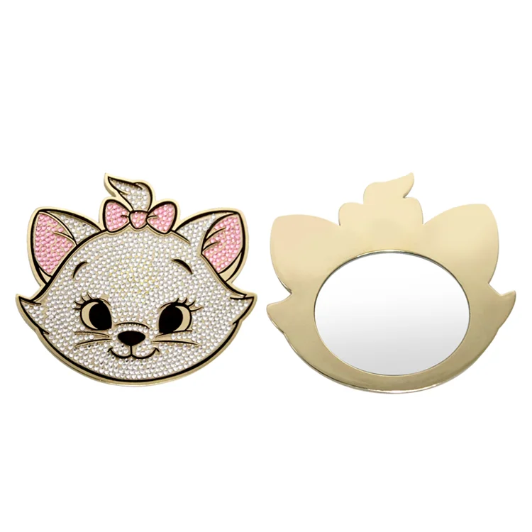Newest Fashionable Small  Custom Logo Gold Cat-shape abs plastic Single side Handheld Makeup Compact Mirror