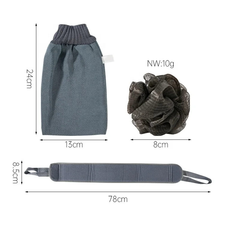 Bathroom Personal Cleaning 3Pcs/Set Shower Belt Bathing Pouf Sponge Exfoliating Glove Men Exfoliating Back Scrubber For Shower