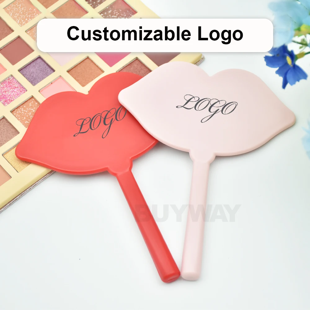Whosale Travel Private Custom Label Logo Gift Mini Cosmetic Cute Lip Heart Shape Mini Small Vanity Handheld Espejo Makeup Mirror