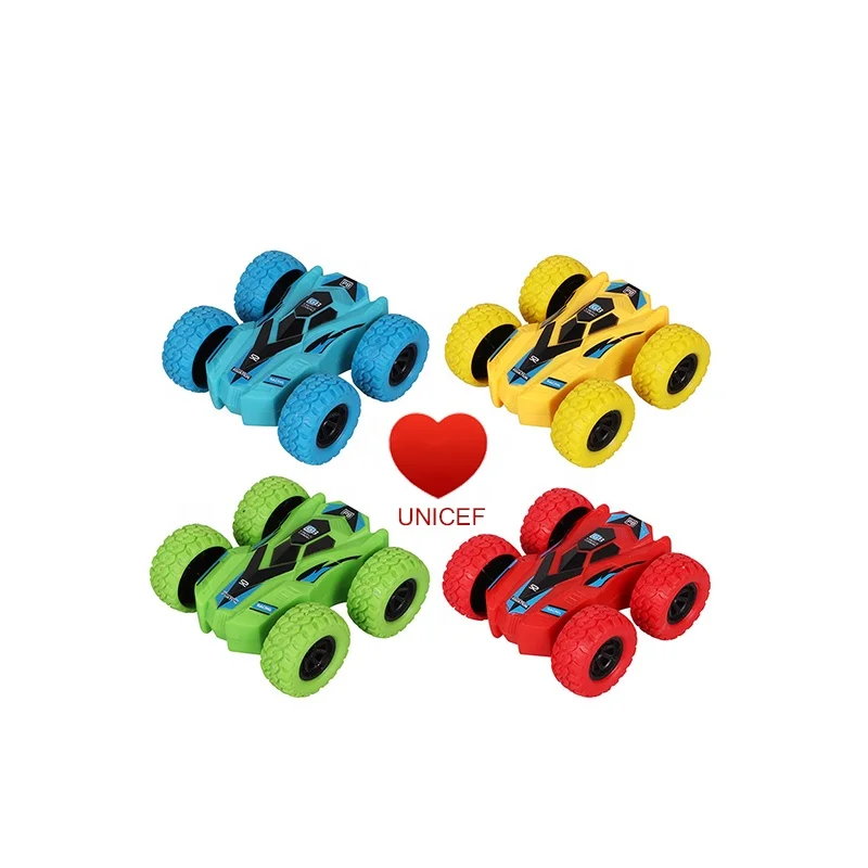 
4 Pack Friction Powered Car Toys Push and Go toy Cars for Toddlers Double Side Rotation Flips Mini Cars kids gifts inertia 