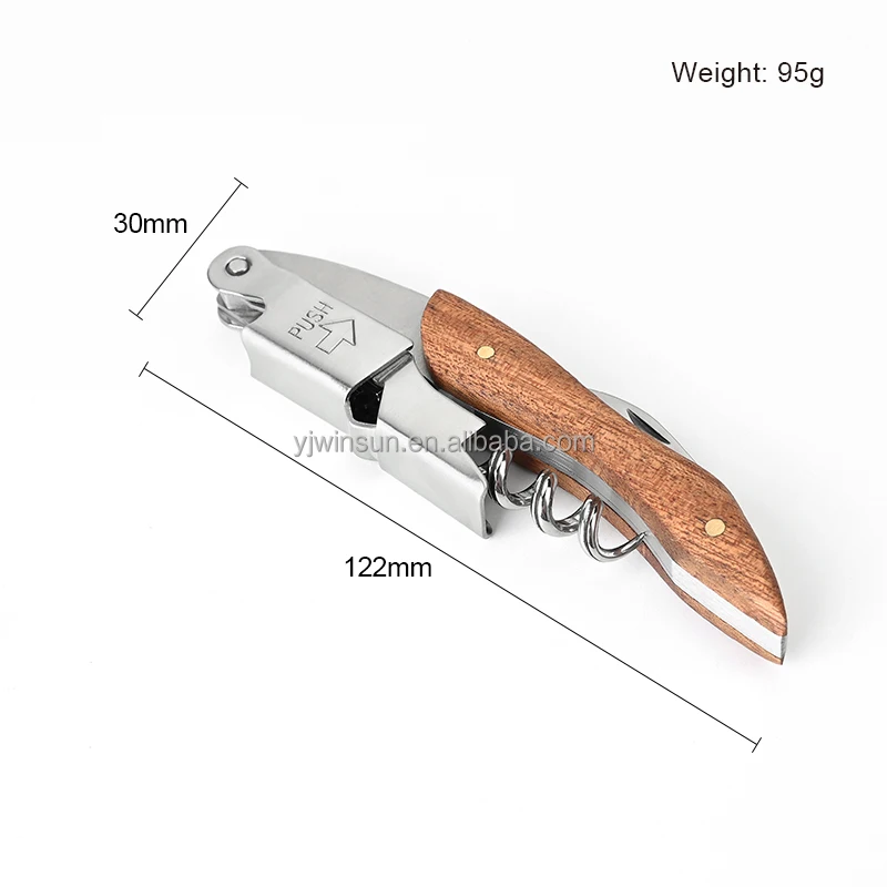 Hot sale Good Quality Stainless Steel Multi-Function Wine Opener with Wooden  Handle for Bar Set kitchen tools
