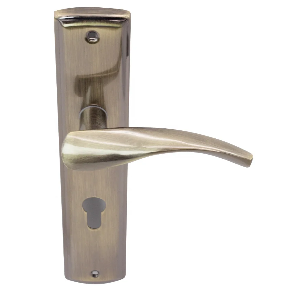 European style panel lock,Factory direct price hardware handles,Antique Brass lever door handle on plate