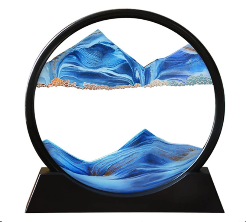 Moving Sand Art Picture Round Glass 3D Deep Sea Sandscape in Motion Display Home Office Decor