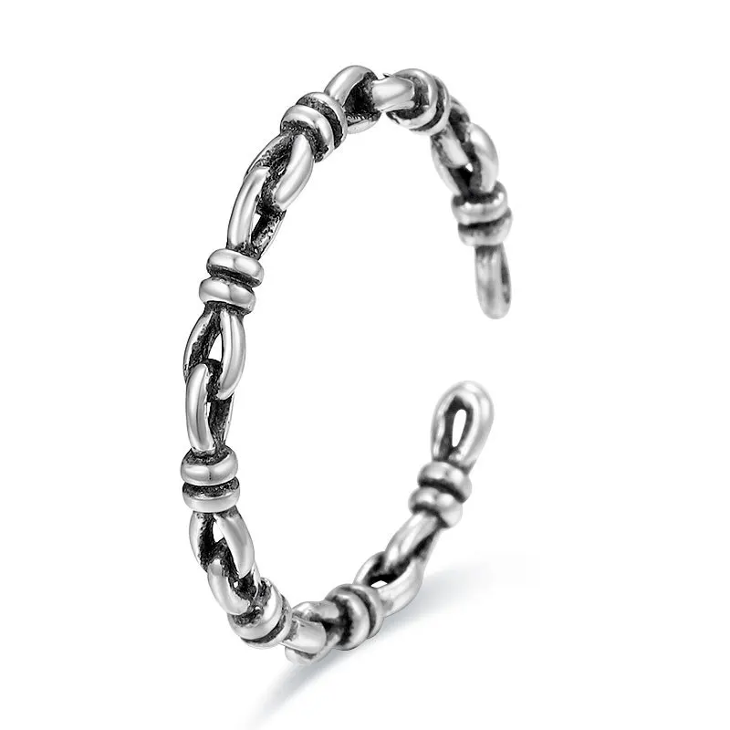 Custom Made Personality Korean Minimalist Vintage Joker Handmade Black 925 Sterling Silver Cheap Simple Punk Rings For Couples