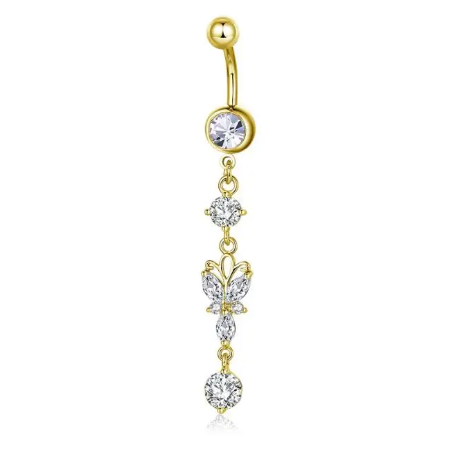 Butterfly Dangling Belly Rings Luxury Diamonds Body Piercing Jewelry