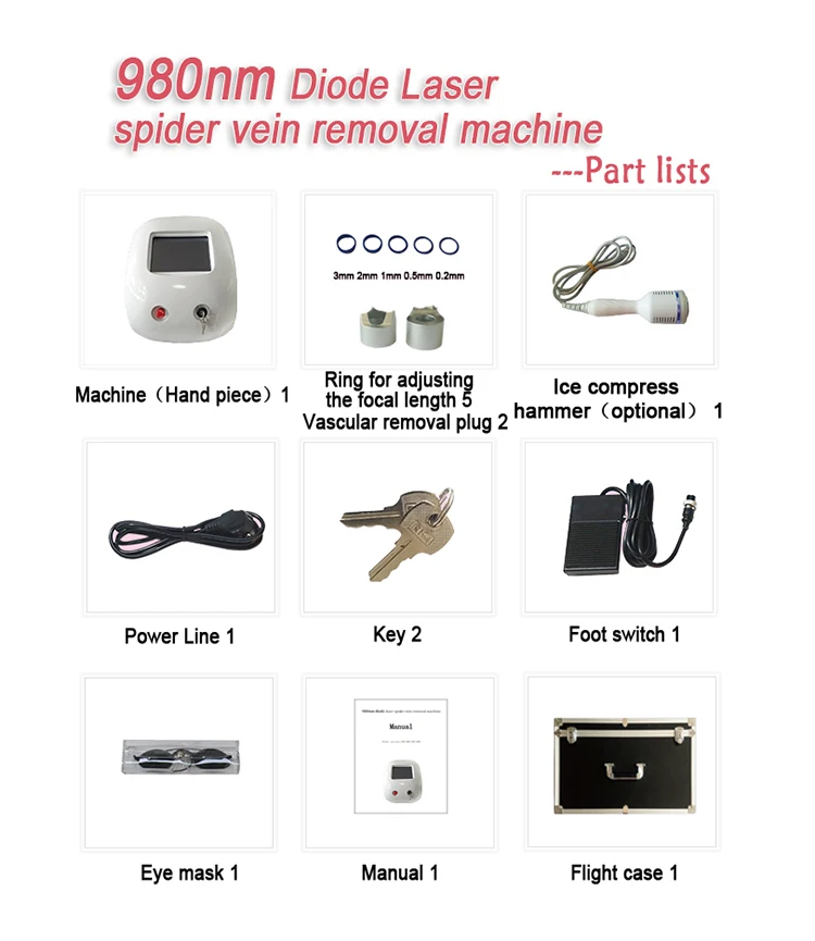 Very effective 980nm laser vascular removal / spider vein remove machine / fiber diode red vein treatment equipment