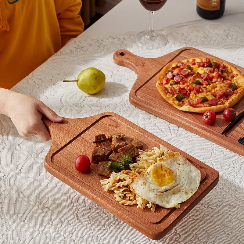 Solid wooden serving trays with handle custom western restaurant rectangular steak wooden plates