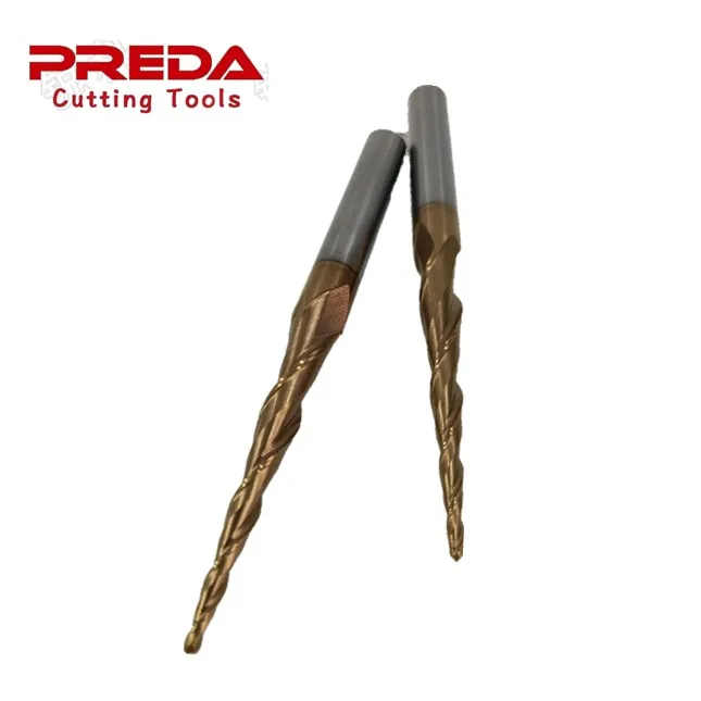 Tungsten Cutting Tools TiAlN Coating 2 Flutes Solid Carbide Taper Ball Nose End Mill for Wood