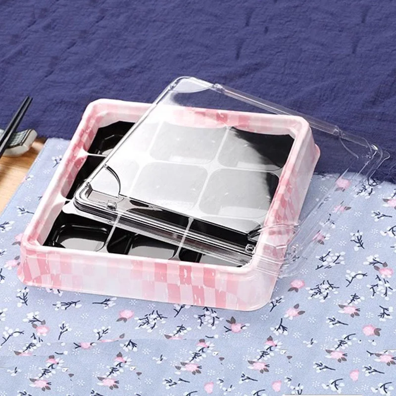 Square 9 compartment Take-out Sushi Trays Disposable Sushi Salmon Sashimi Platter Japanese-style Packing Box