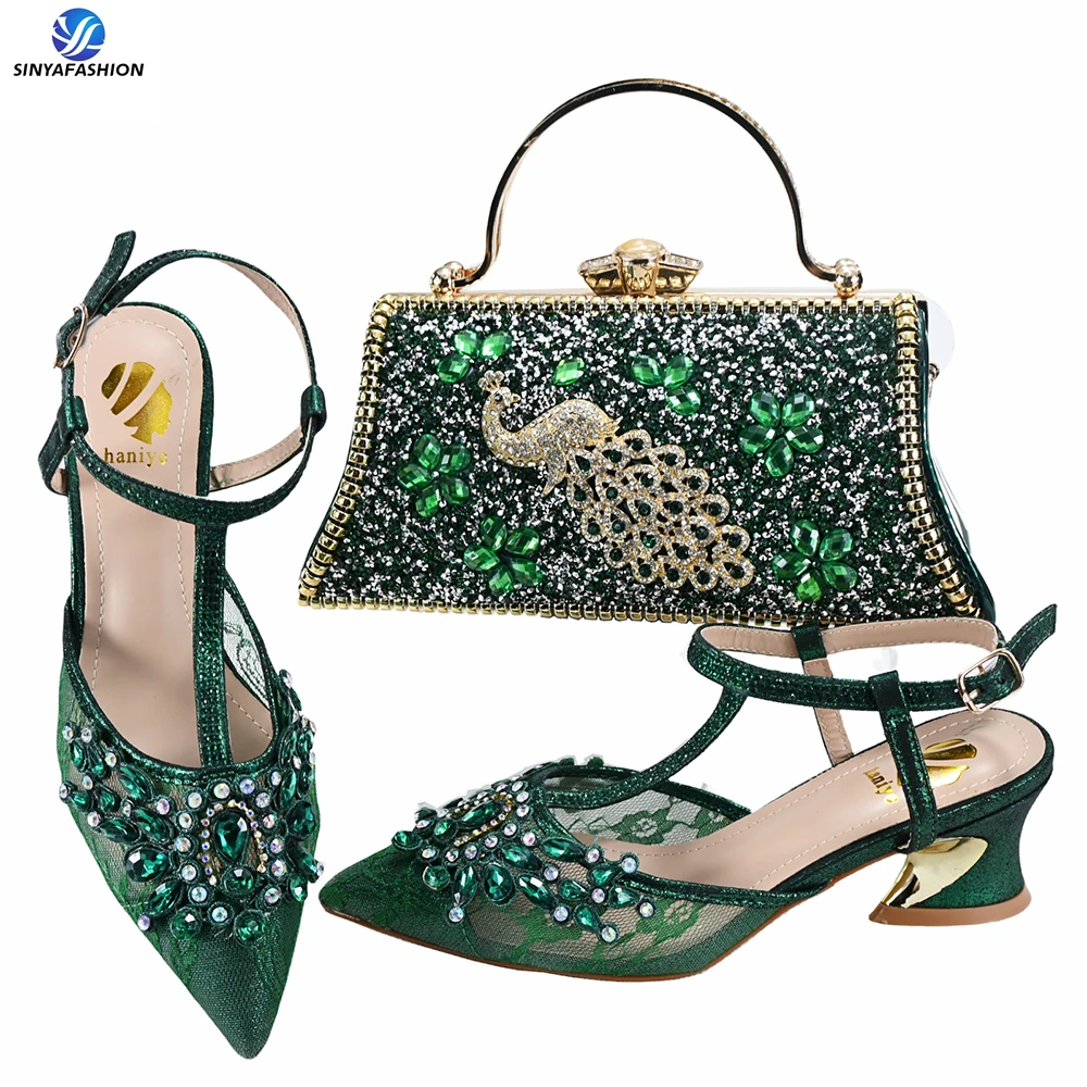 Sinya New Arrival High Quality African Ladies High Heels Italian Matching Shoes And Bags Set For Women