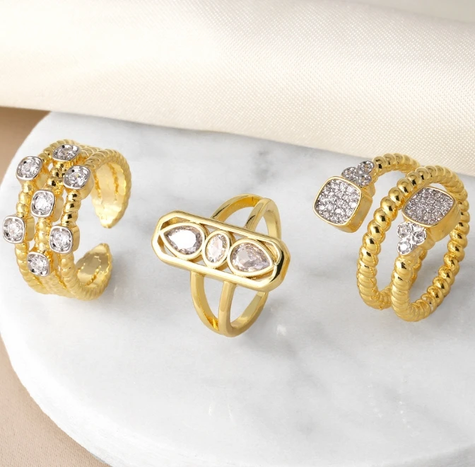 Wholesale Gold Plated Pearl Ring Dainty Gold Plated Rhinestone Knot Ring For Women Girls
