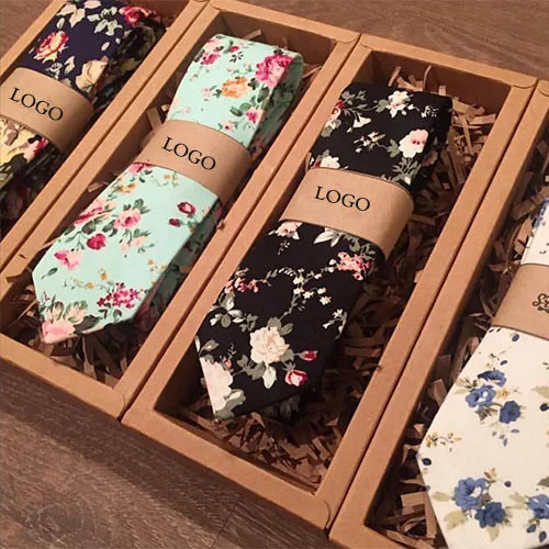 Новейший дизайн мужской цветочный 100% хлопок галстук подарочная коробка