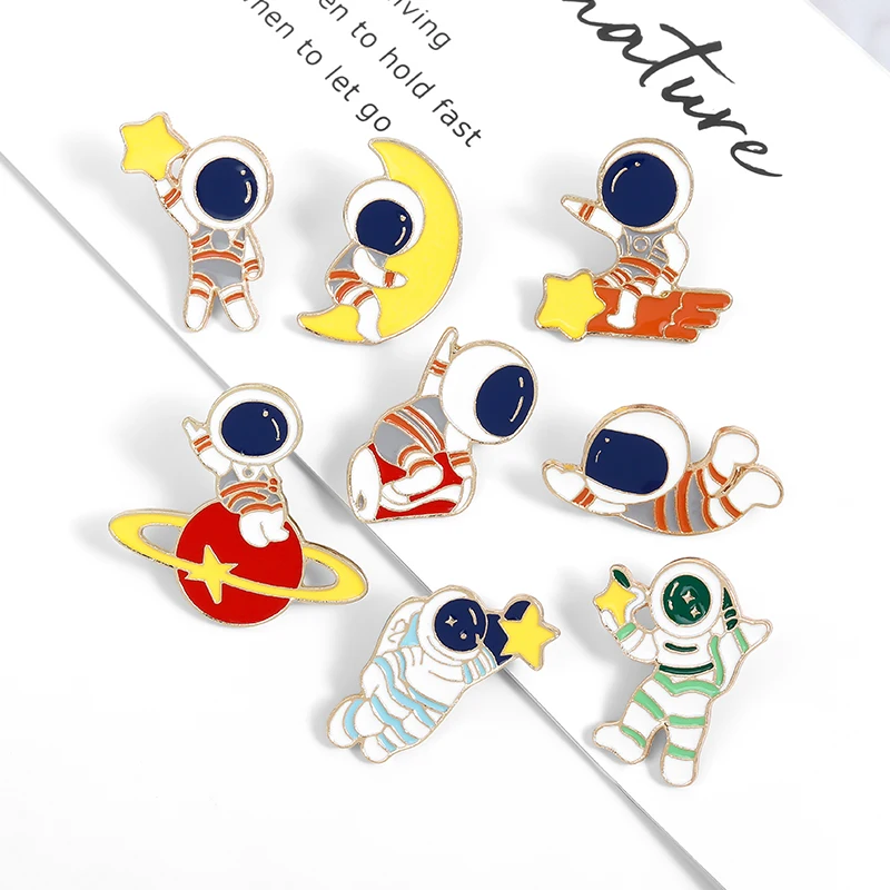 Astronaut Custom Lapel Pin Travel in Space Badge Planet Sailor Moon Star Hard Cartoon Enamel Pin For Friends