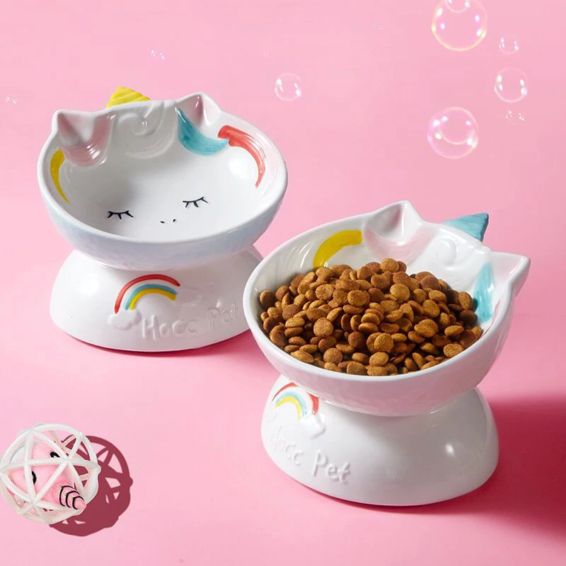 150ml Cute Little Monster Unicorn Series Pet Feeding Bowl Non-slip Tall Feet Ceramic Pet Bowls Feeders