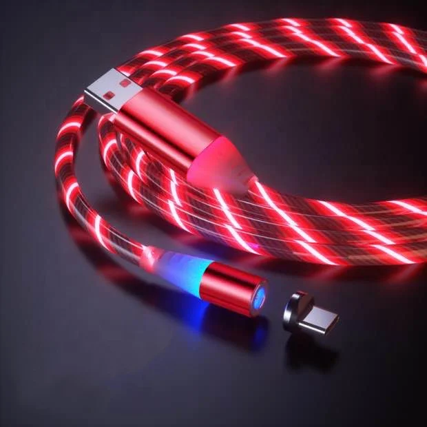  Лидер продаж цветной зарядный micro usb кабель 2 4 А 8pin type c 3 в 1 магнитный со светодиодной подсветкой для iphone apple samsung мобильных