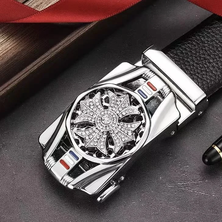 Lucky Luxury Men Belts with Rotatable Automatic Buckle PU Leather Belts for Daily