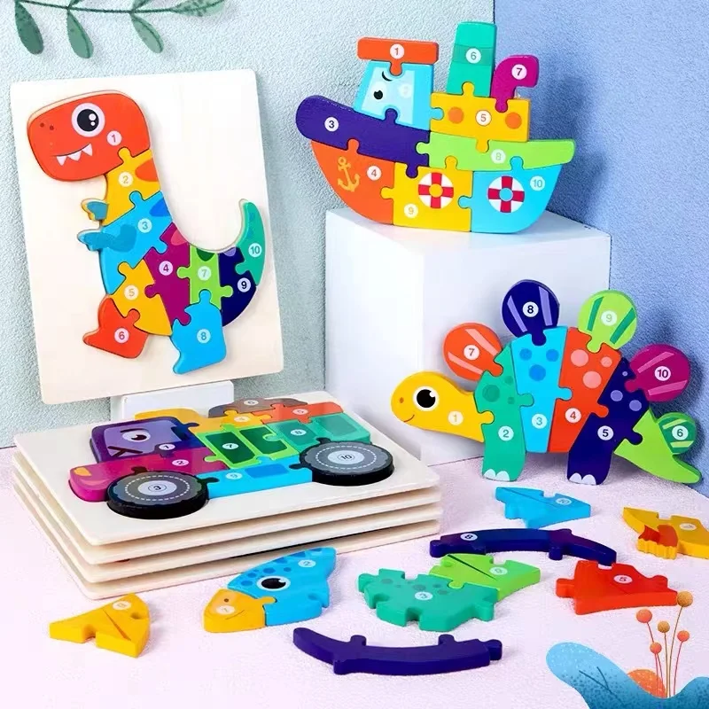 Wooden Puzzle Montessori Game Toys Animal Shape Kid Wood Jigsaw Puzzles Educational Toy for Kids