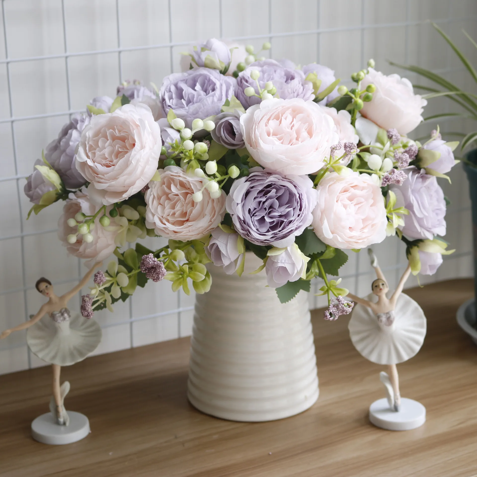 High Quality 5 Head Silk Artificial Flower Bouquet Decorative Rose Peony Flower Home Decor Wedding Flower Decoration