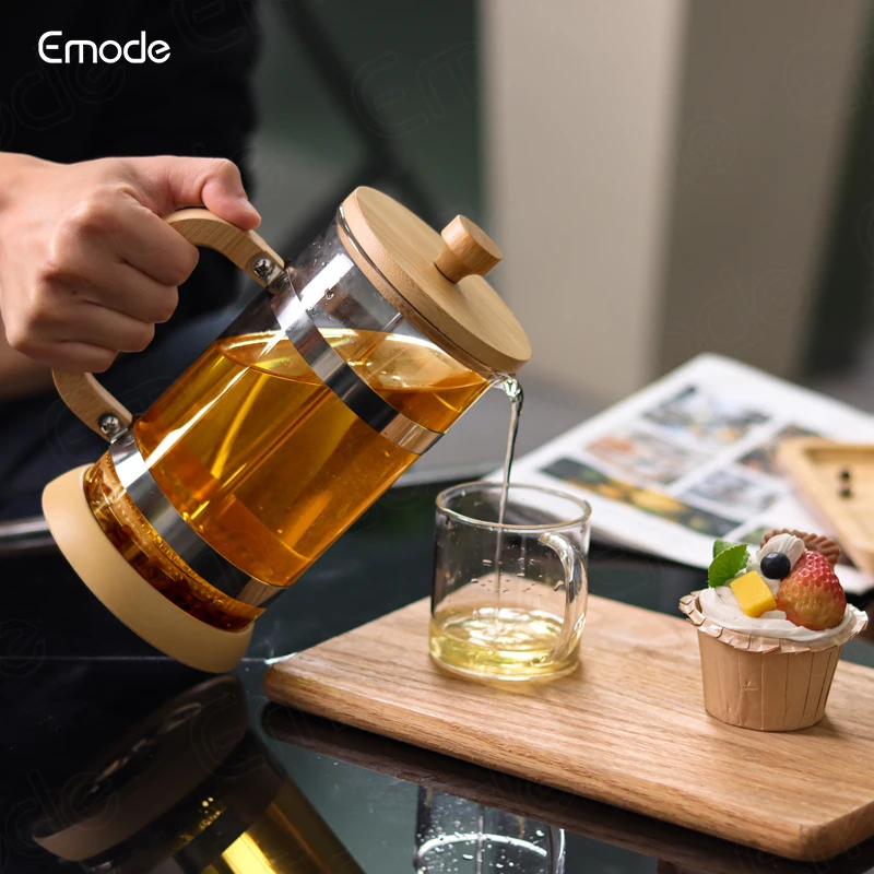 Borosilicate Glass French Press Coffee Maker Durable French Coffee Press with Bamboo Lid
