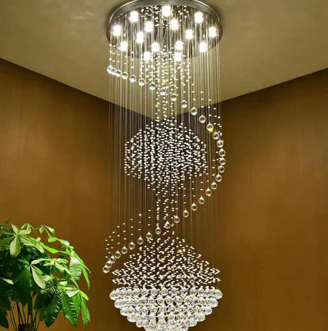 Large round Spiral Raindrop Crystal Chandelier Ball Shape for staircase Living Room Hotel Hallway