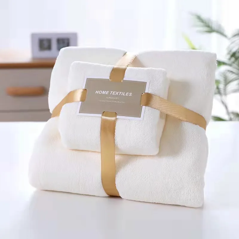 Soft Customize Logo White microfiber Cheap Coral Fleece Face bath towel sets For Home and Hotel