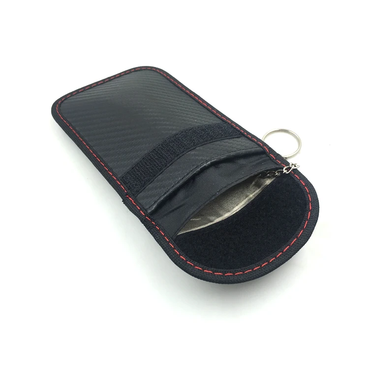 Black Carbon Fiber Faraday Car Key Bag Signal Blocker for all  common Keyless Car Fobs and Credit Car with Key Chain