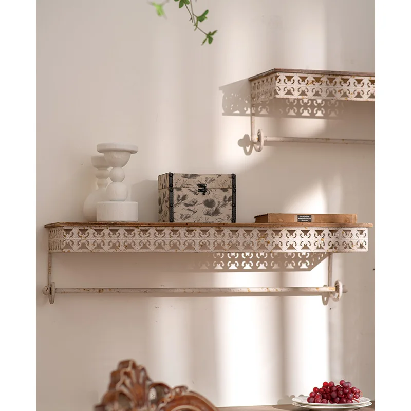 Factory Direct Sale Perfect French Style Wall Storage Floating Shelves Vintage Metal Set of 2 Wall Shelves
